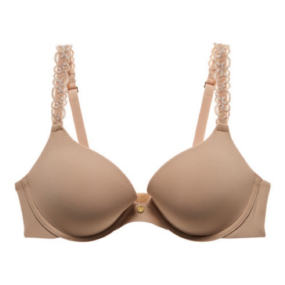 Natori Pure Luxe Push-Up Underwire Lace Detail Bra Nude Café Size 40DDD
